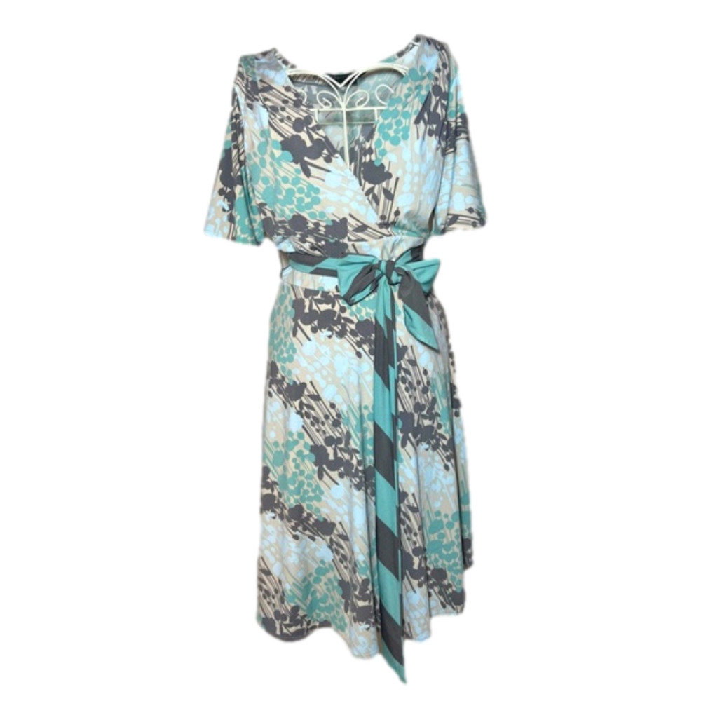 Bcbg MaxAzria Dress - Blue/green - Short Sleeve, Tie Waist - Stretchy - Size XS